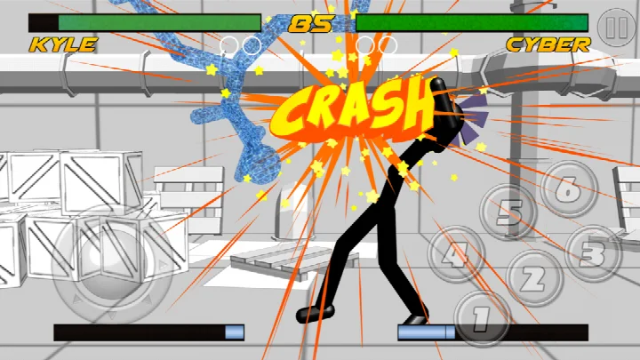 Stickman Fighting 3D gameplay: two stickmen battling in a 3D arena.