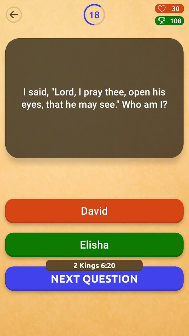 Who am I? (Biblical) correct answer feedback screen with score gain