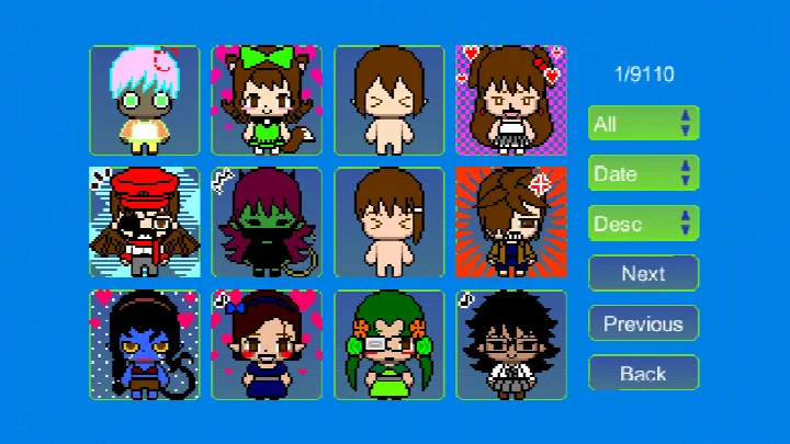Gallery view of saved avatars with contact and social sharing choices