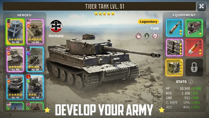 Heroes of War: Idle army game leaderboard ranking with medals of honor