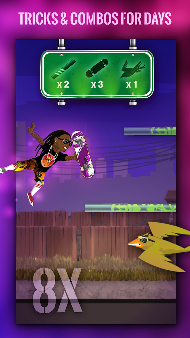 Free Weezy - Lil Wayne's Sqvad gameplay with cash pickups and tricks while dodging the Evil Birds of Prey