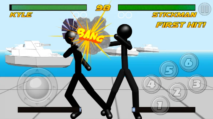 Stickman Fighting 3D action scene with realistic physics and impact effects.