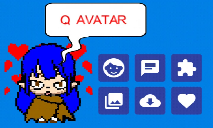 Home screen showing avatar editor with many face part categories
