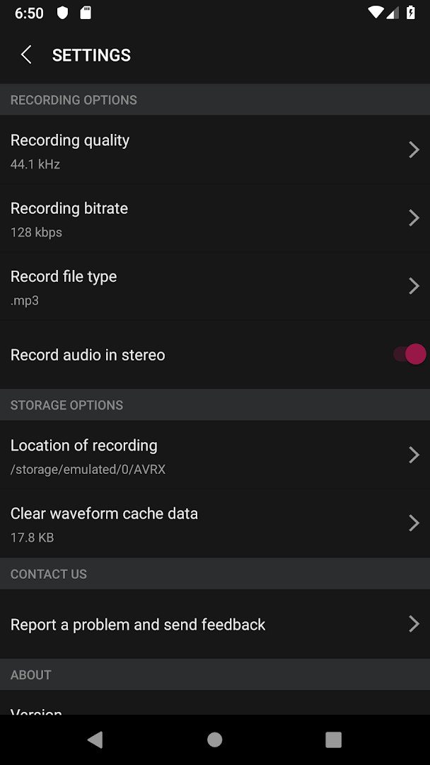 File sharing menu to send recordings through compatible apps