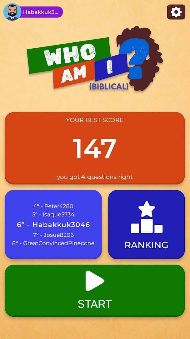 Who am I? (Biblical) main menu screen with start button