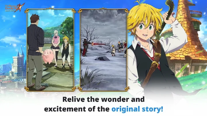 The Seven Deadly Sins battle screen with skill cards and turn-based combat