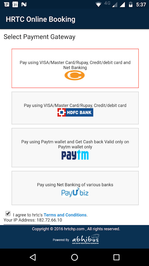 HRTC Online Booking Official profile and settings screen with account preferences