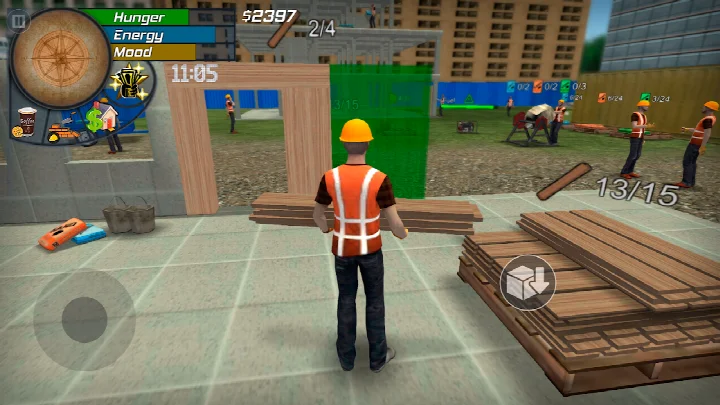 Downtown street scene with traffic and pedestrians in HD graphics