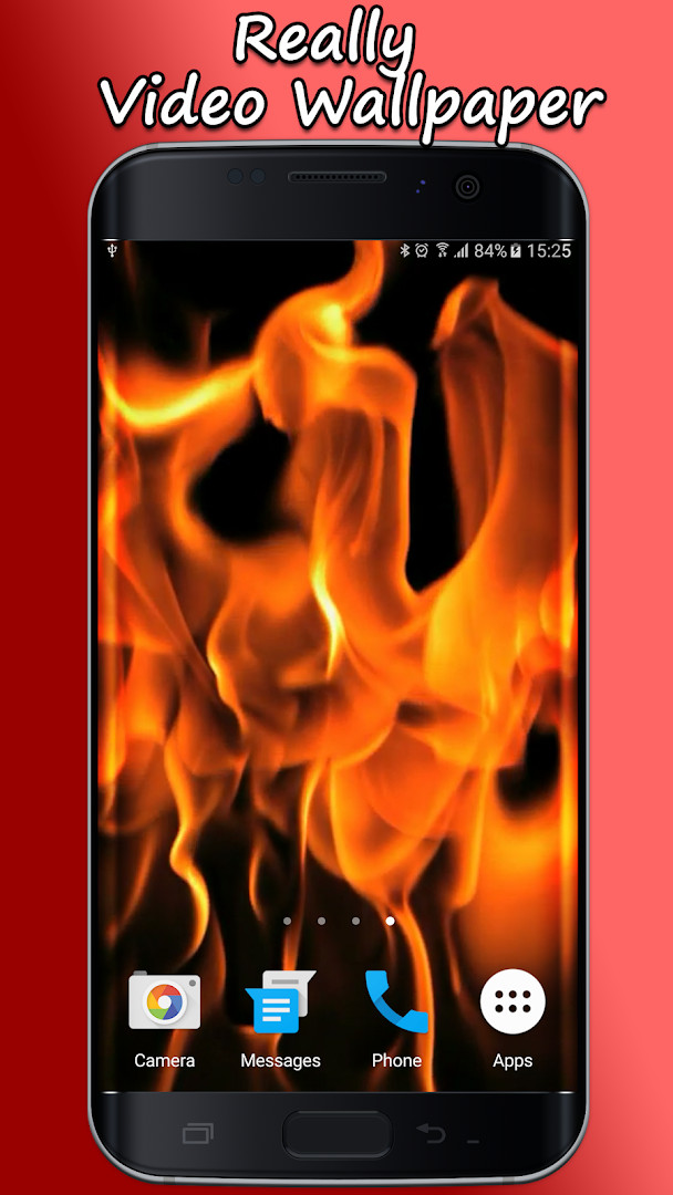 Fire Live Wallpaper main screen with an animated burning fire background
