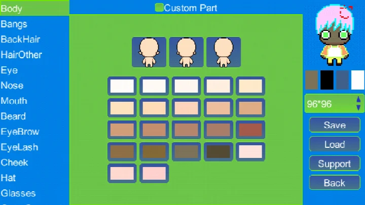 Avatar builder with eye, nose, and mouth options to pick and replace