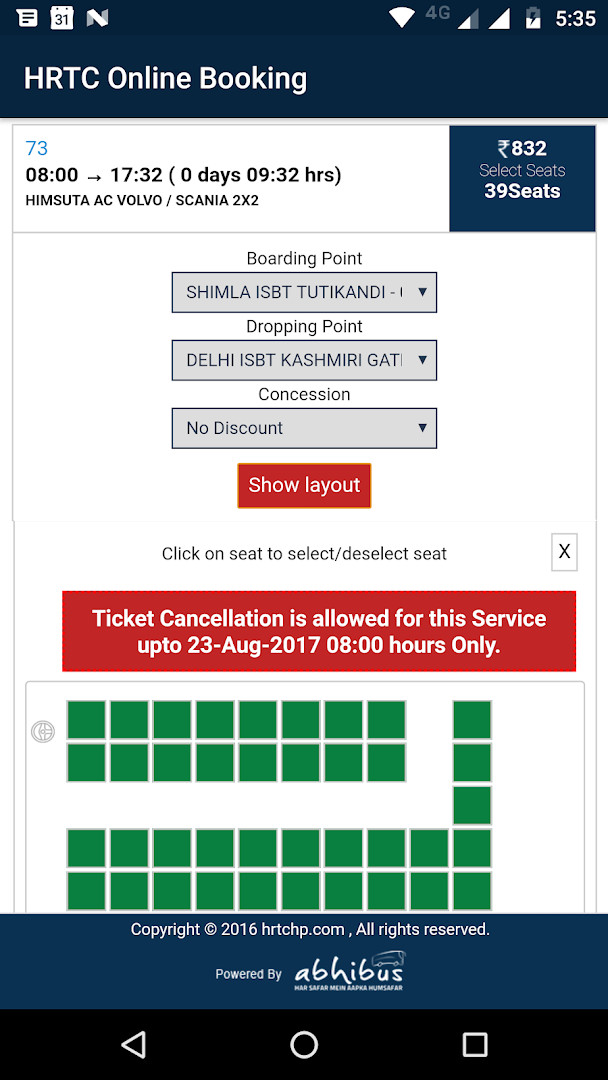HRTC Online Booking Official payment confirmation screen for e-ticket purchase