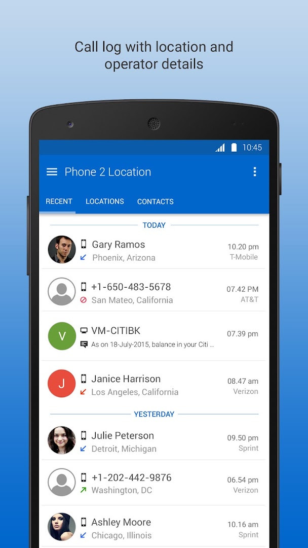 Phone to Location - Caller ID list of contacts grouped by location