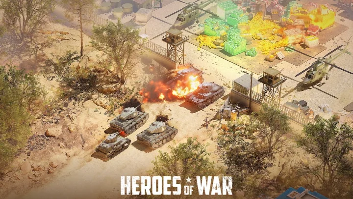 Heroes of War: Idle army game battle view showing artillery support in action