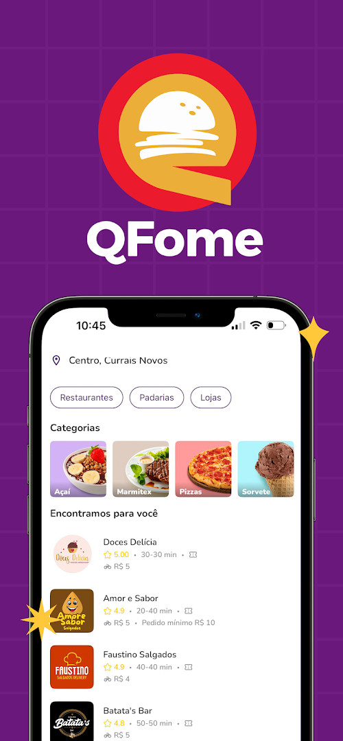 Home screen showing nearby open restaurants and food delivery options
