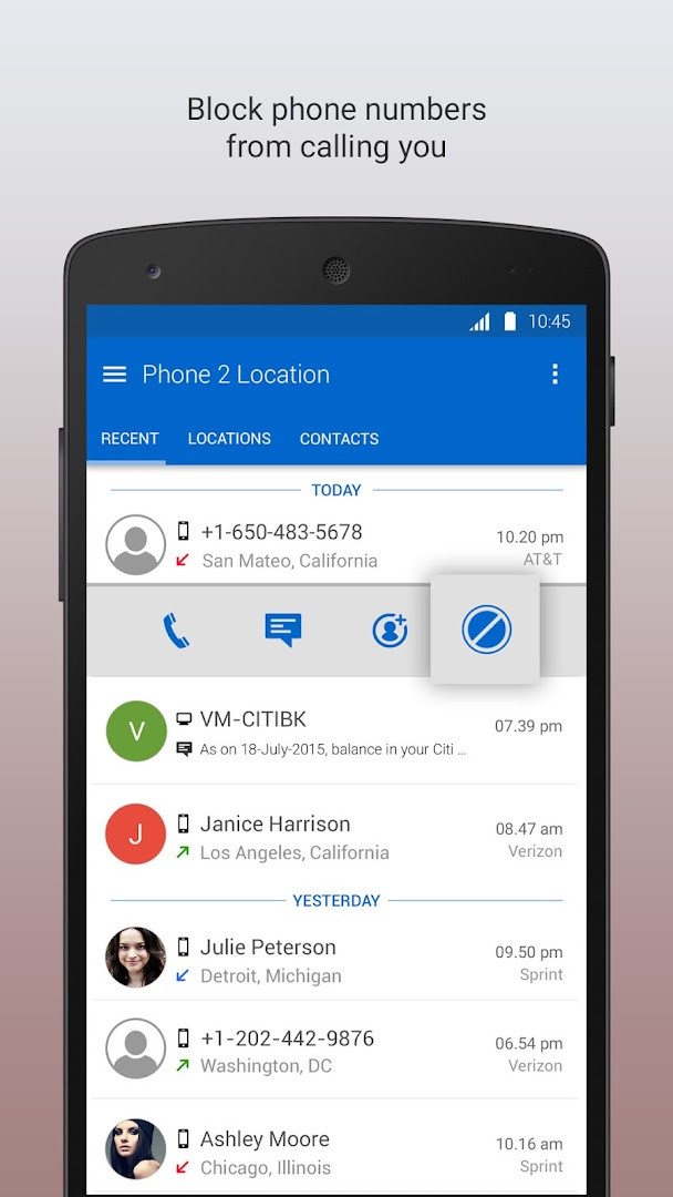 Phone to Location - Caller ID details view showing telecom operator information
