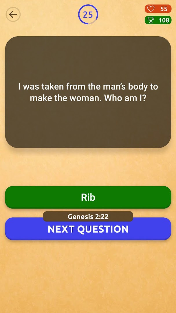 Who am I? (Biblical) gameplay screen showing life points and score