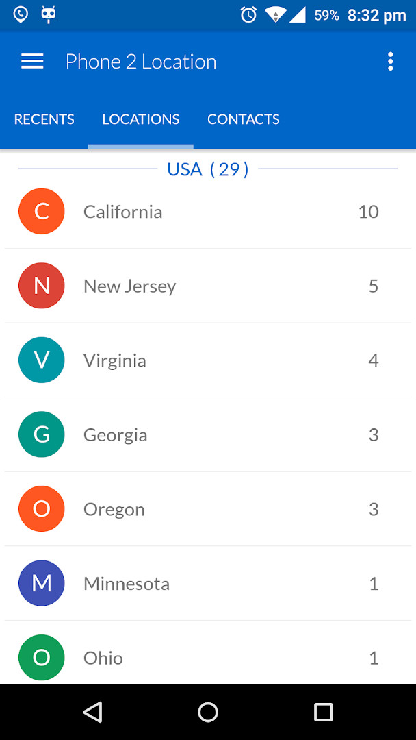 Phone to Location - Caller ID screen showing unknown caller identification