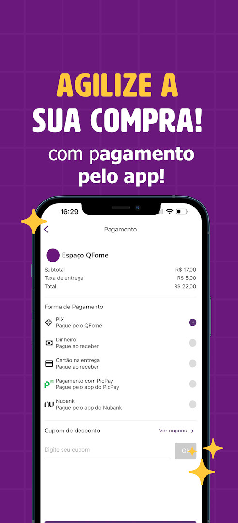 Shopping basket screen with selected items and payment method choices